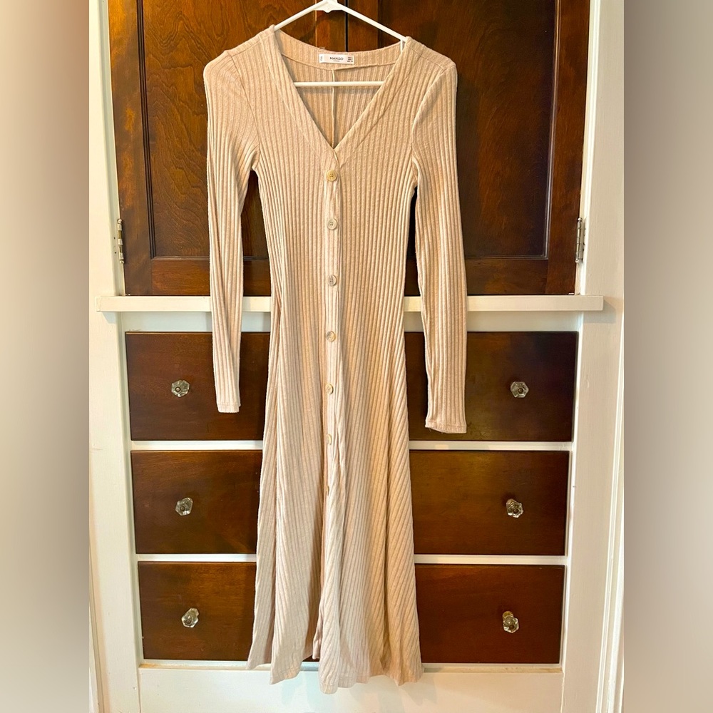 Mango ribbed sweater midi dress.